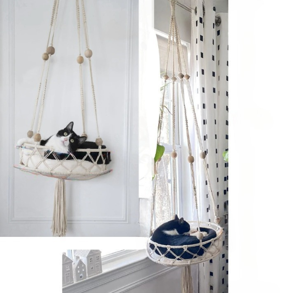 PawFlow™- Hanging Macrame Cat Bed