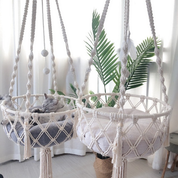 PawFlow™- Hanging Macrame Cat Bed